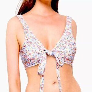 Hollister Reversible Floral Print Wrap Tie Front Bikini Top Perwinkle Blue M